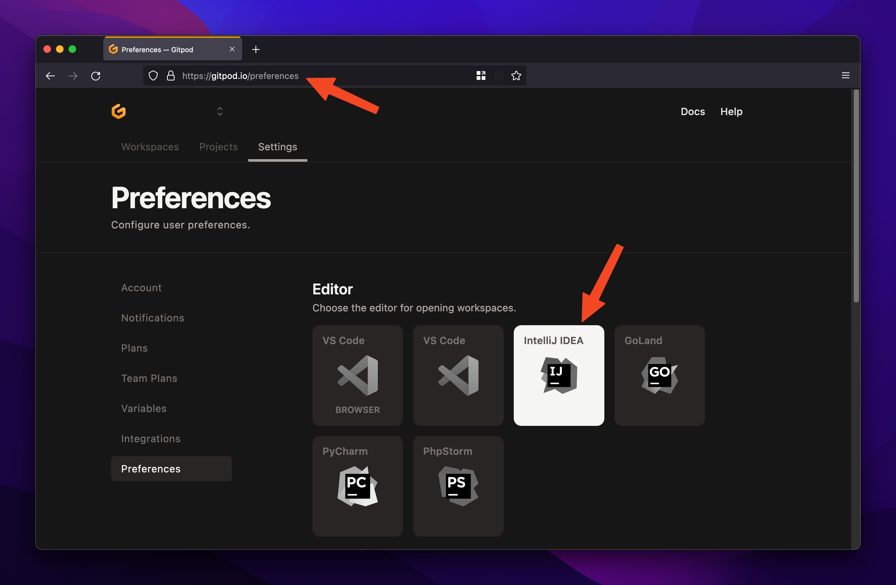 Gitpod Preferences