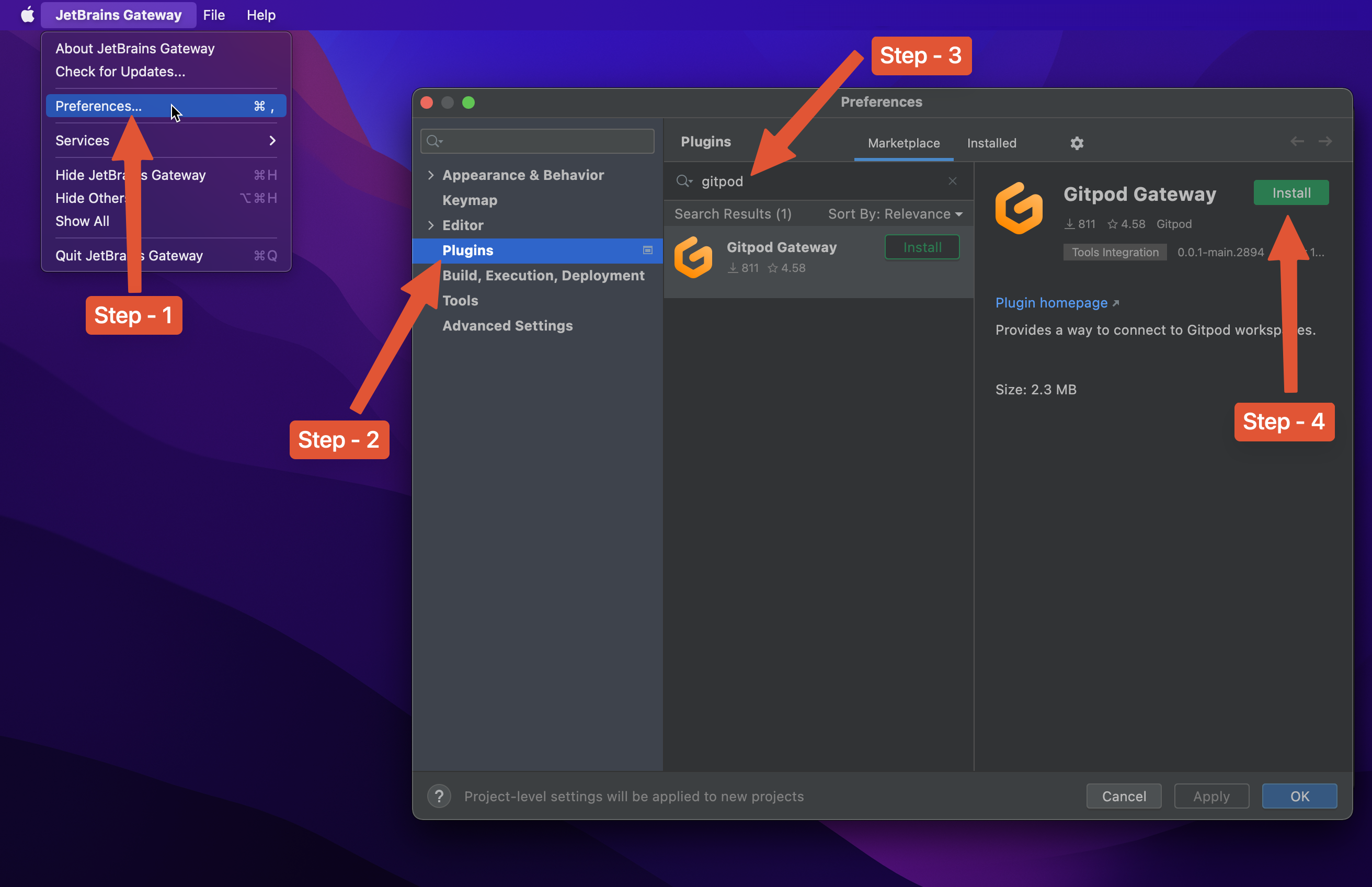 Installing Gitpod plugin in JetBrains Gateway