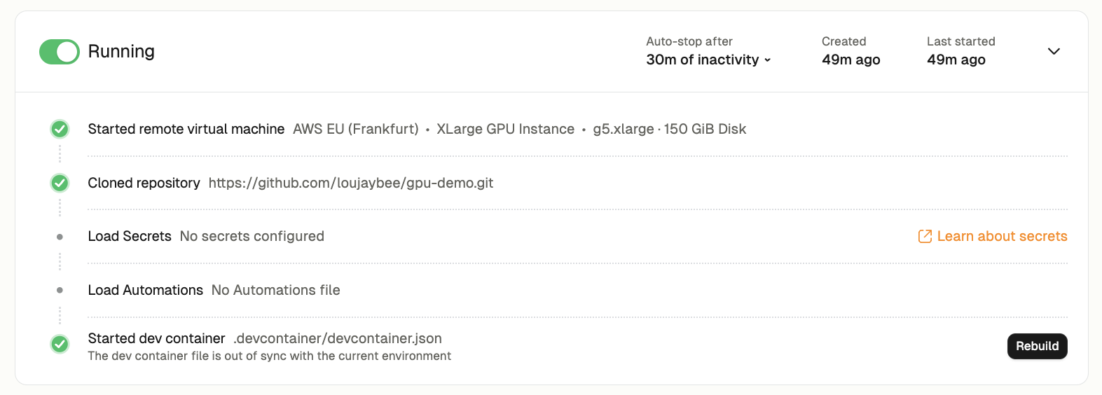 Rebuild Dev Container from UI