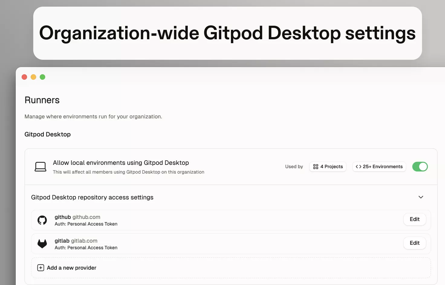 Gitpod Organization-wide Desktop settings
