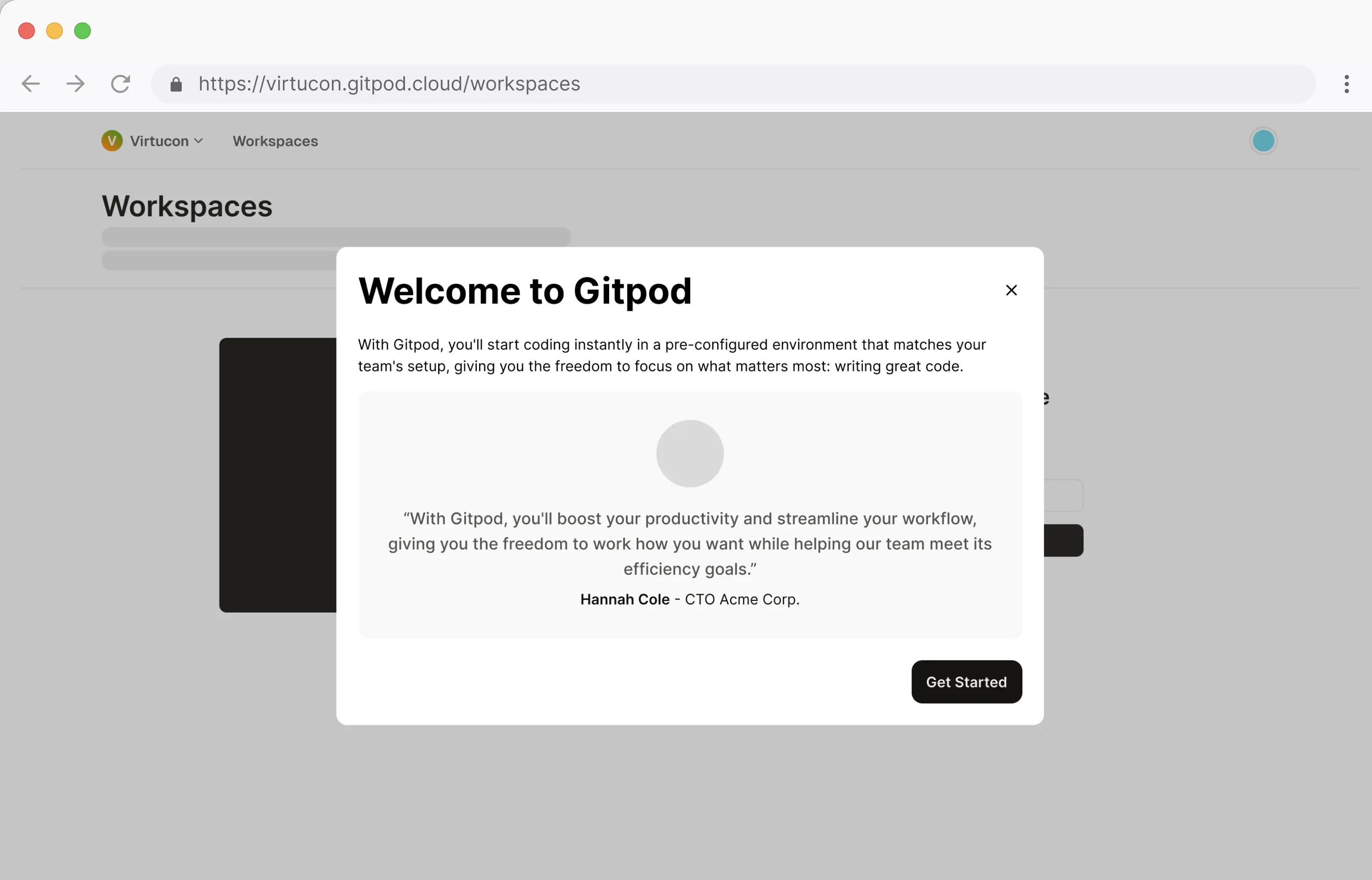 Gitpod organization onboarding settings
