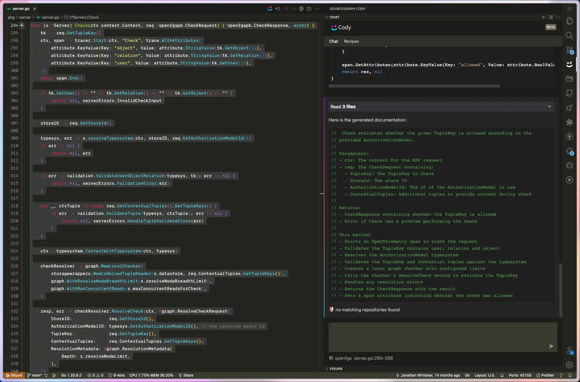 Sourcegraph Cody Result for Generate Docs